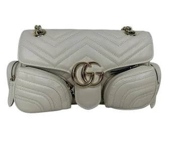 Gucci Women's White Gg Marmont Small Pocket Detailed Shoulder Bag