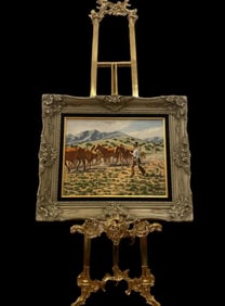 Western Horses Oil on Panel by Joy Lynch