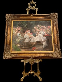 Girls in the Garden Oil on Canvas N. Sallman