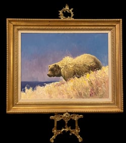 Huge  Bear Oil Wild Life Painting Signed
