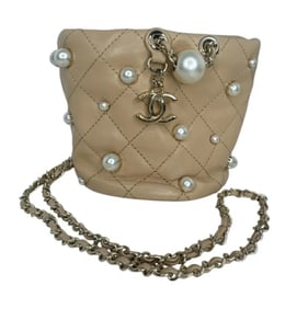 CHANEL Lambskin Quilted Pearl Mini About Pearls Drawstring Bag