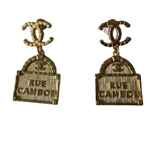 CHANEL earrings Coco mark x Cambon logo gold color length 34mm ladies