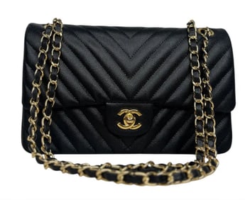 Chanel Black Chevron Leather Medium Classic Double Flap Bag