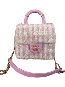 CHANEL Pink Quilted TWEED CRUSH TOP HANDLE FLAP SATCHEL