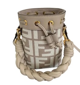 FENDI Canvas Nappa F is Fendi FF Embroidered Mini Mon Tresor Bucket Bag Grezzo White Nuvola