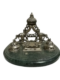 Vintage Ornate Double Ink Well with Marble Base