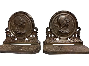 Pair of Antique Silver Minerva Bookends