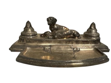 Silver Ink Well with Dogs