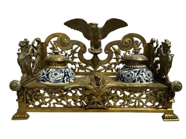 Brass Ink Well with Eagle