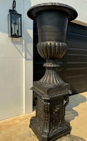 Monumental French Iron Urn and Pedestal