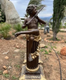 Life Size Bronze Girl Playing Instrument