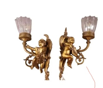 French Cherubs Wall Candelabras Set