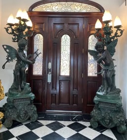 Monumental Life Size Bronze Fairy and Cherub Floor Lamps