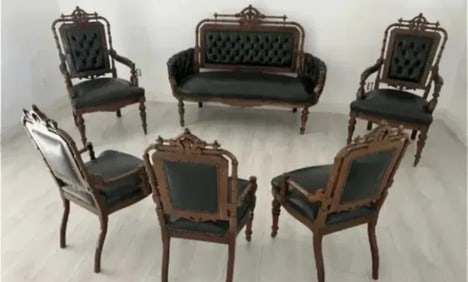 Victorian Leather parlor suite 6 pieces