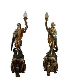 Pair of Luxury Lady Lamps Holding Peacocks Bronze Sculptures