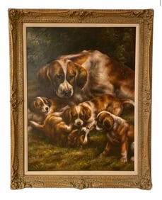 Dog Family Oil on Canvas