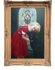 Girl on Dog Oil on Canvas