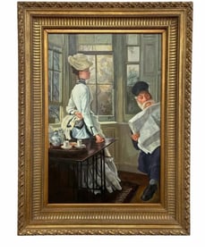 Reading the news Oil on Canvas