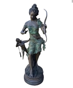 Large Lady and Cherub Bronze Sculpture