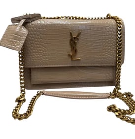 SAINT LAURENT Calfskin Crocodile Embossed Medium Monogram Sunset Dark Beige