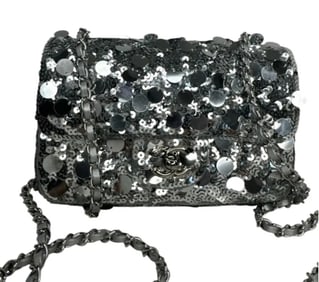 CHANEL Sequin Classic Small Flap Silver Bag