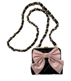 Chanel Mini Clutch with Bow Crossbody Bag Black Shiny
