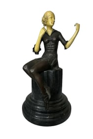 Large Art Deco Lady Bronze Sculpture
