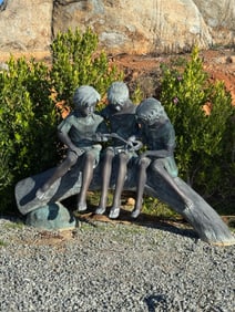 Life Size Kids on Log Bronze Statue