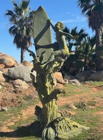 Life Size Boy Surfing Bronze Statue by Jim davidson