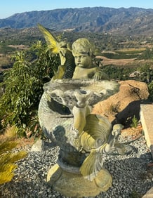 Large Boy Cherub and Koi Fish sculptural fountain