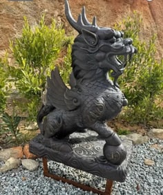 Large Bronze Dragon Foo Dog Sculpture