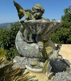 Life Size Bronze Mythical Boy and Fish Bronze Fountain Sculpture