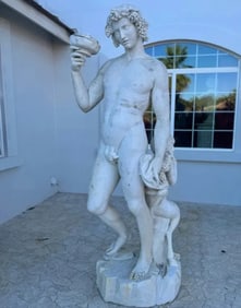 19th Century over Life-Size Italian Marble Statue of Bacchus