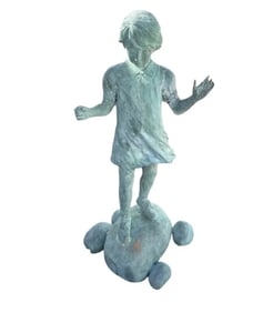 Life Size Bronze Girl Climbing Rocks Sculpture