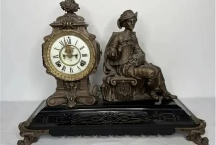 Large Antique Ansonia Figural Metal Clock