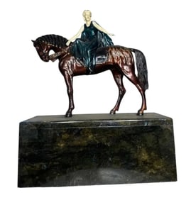 Large Art Deco Woman on a Horse Bronze Sculpture