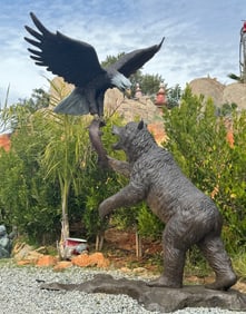 Life Size BronE Bear and Eagle Statue