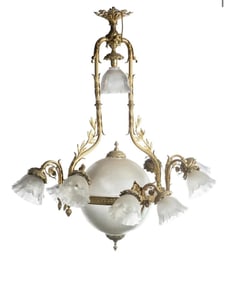 A French bronze and glass chandelier