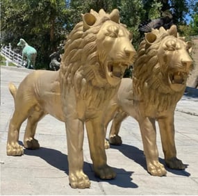 Pair of Bronze Lions Statues