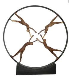 Large Reaching For Center Wood and Metal Sculpture