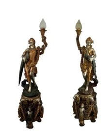 Pair of Luxury Lady Lamps Holding Peacocks Bronze Sculptures