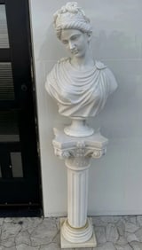 Life Size White Marble Bust and Pedestal