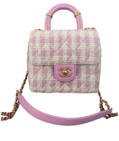 CHANEL Pink Quilted TWEED CRUSH TOP HANDLE FLAP SATCHEL