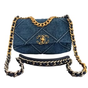 CHANEL Denim Quilted Medium Chanel 19 Flap Blue