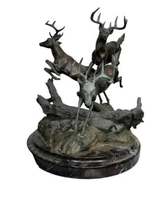1984 Deers Bronze Sculpture by Joseph Krausz