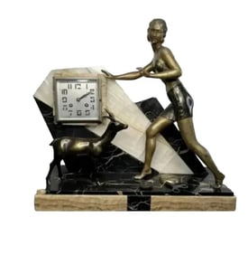 French Art Deco Bronze Clock and Sculpture