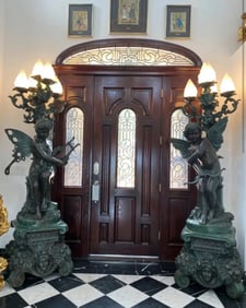 Pair of Monumental Fairy and Cherub Bronze Lamps Sculpture