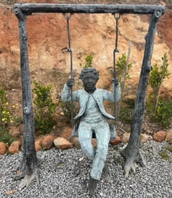 Life Size Bronze Boy on Swing Sculpture