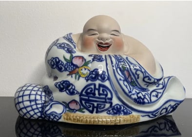 Buddha Asian - Chinese Blue White Porcelain Figurine