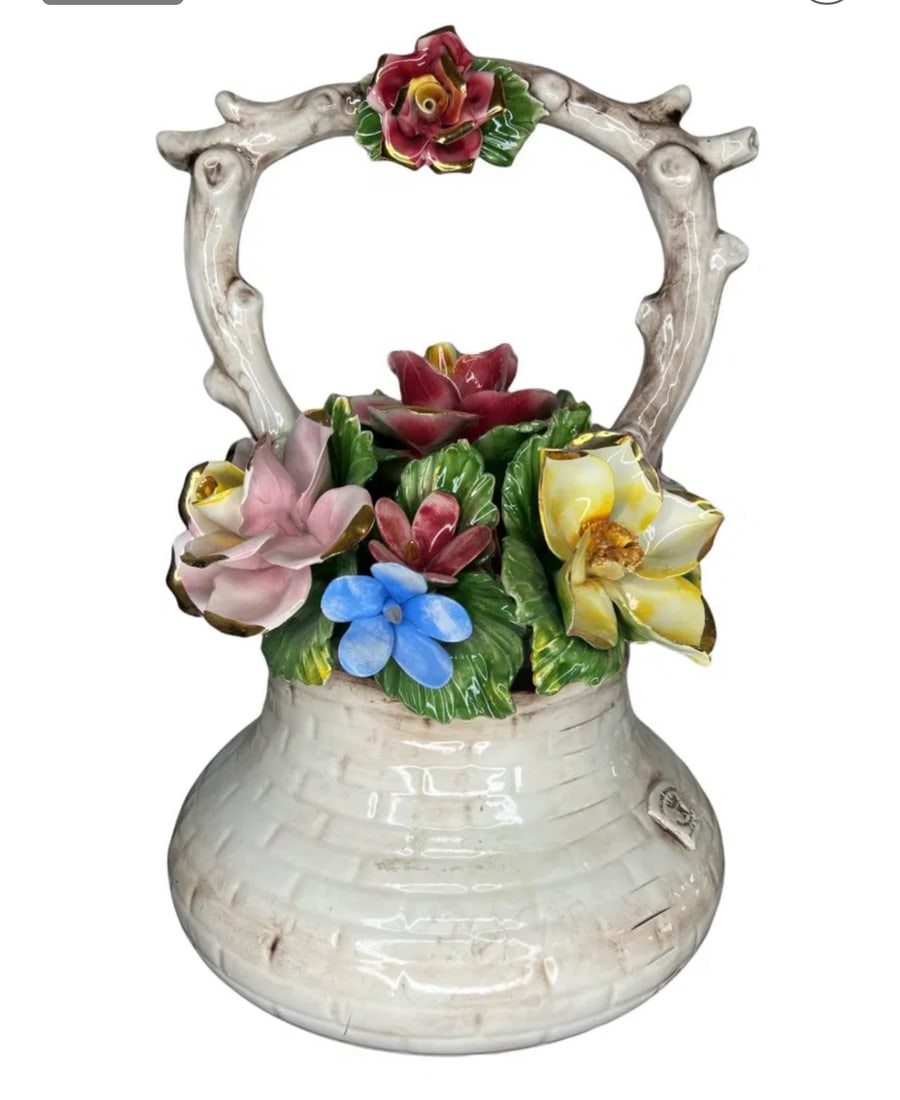 Large Italian Capodimonte Wishing Well Flowers: Measurements: 19 in H x 14 D